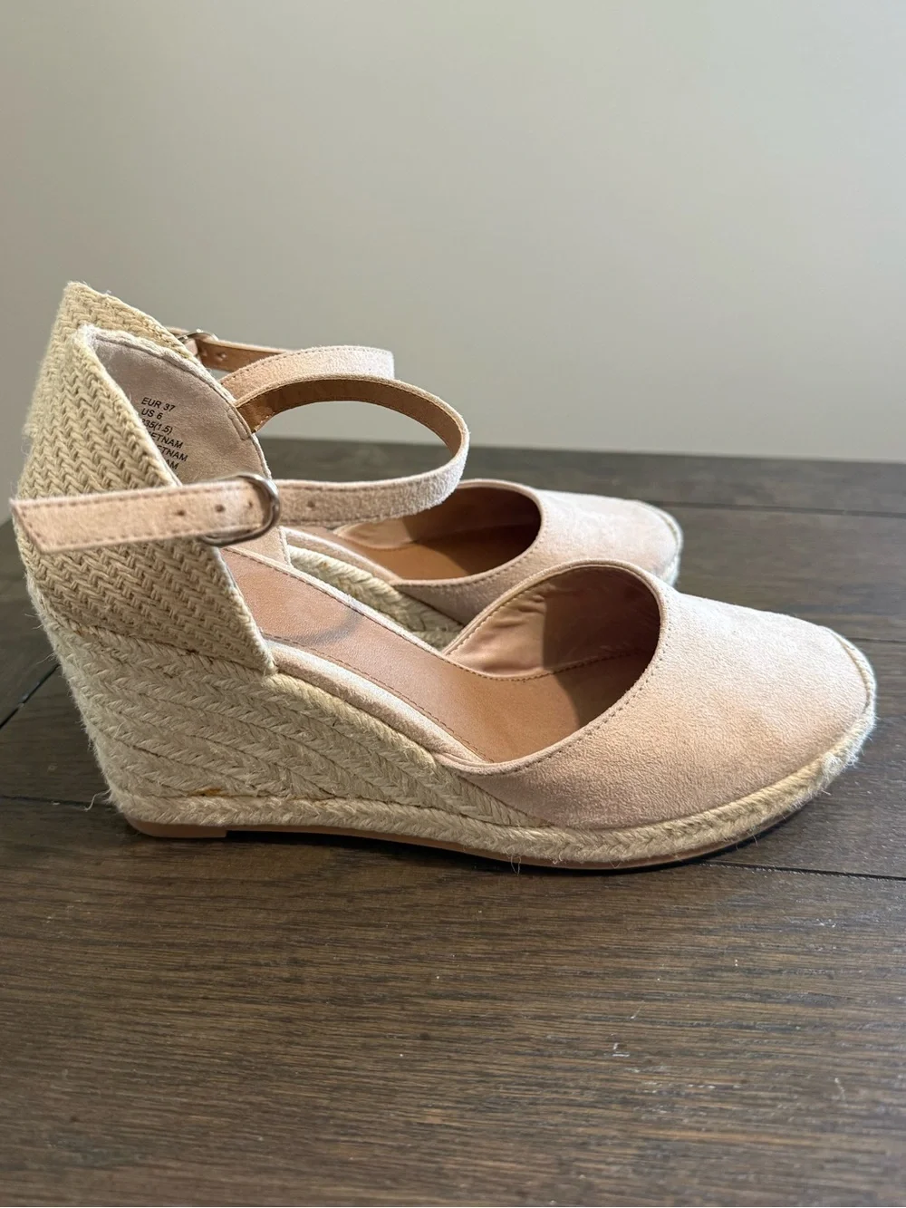 Espadrille Wedge Sandals in Blush Pink